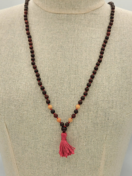 Mala Necklace Rosewood and White Jujube Wood 8mm