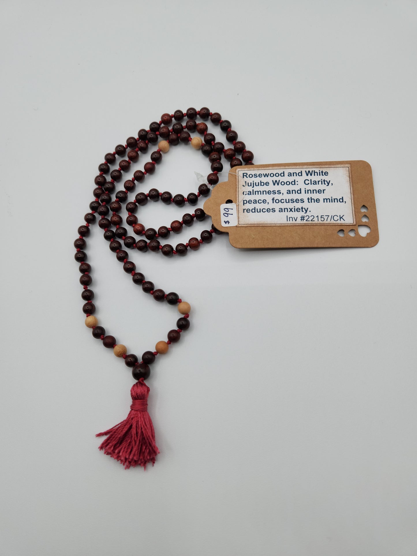 Mala Necklace Rosewood and White Jujube Wood 8mm