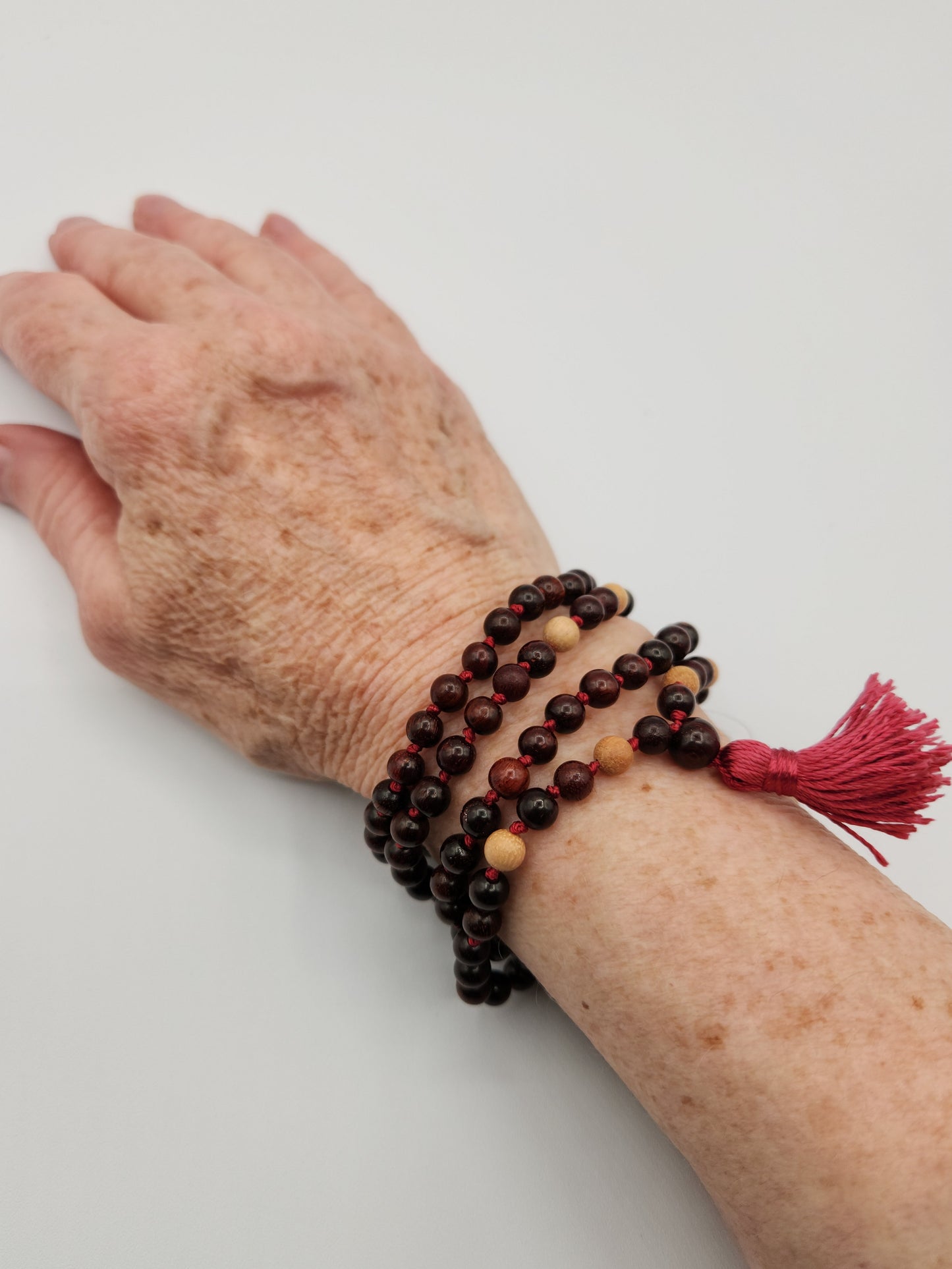 Mala Necklace Rosewood and White Jujube Wood 8mm