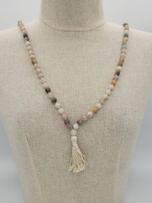 Mala Necklace Bamboo Leaf Agate 8mm