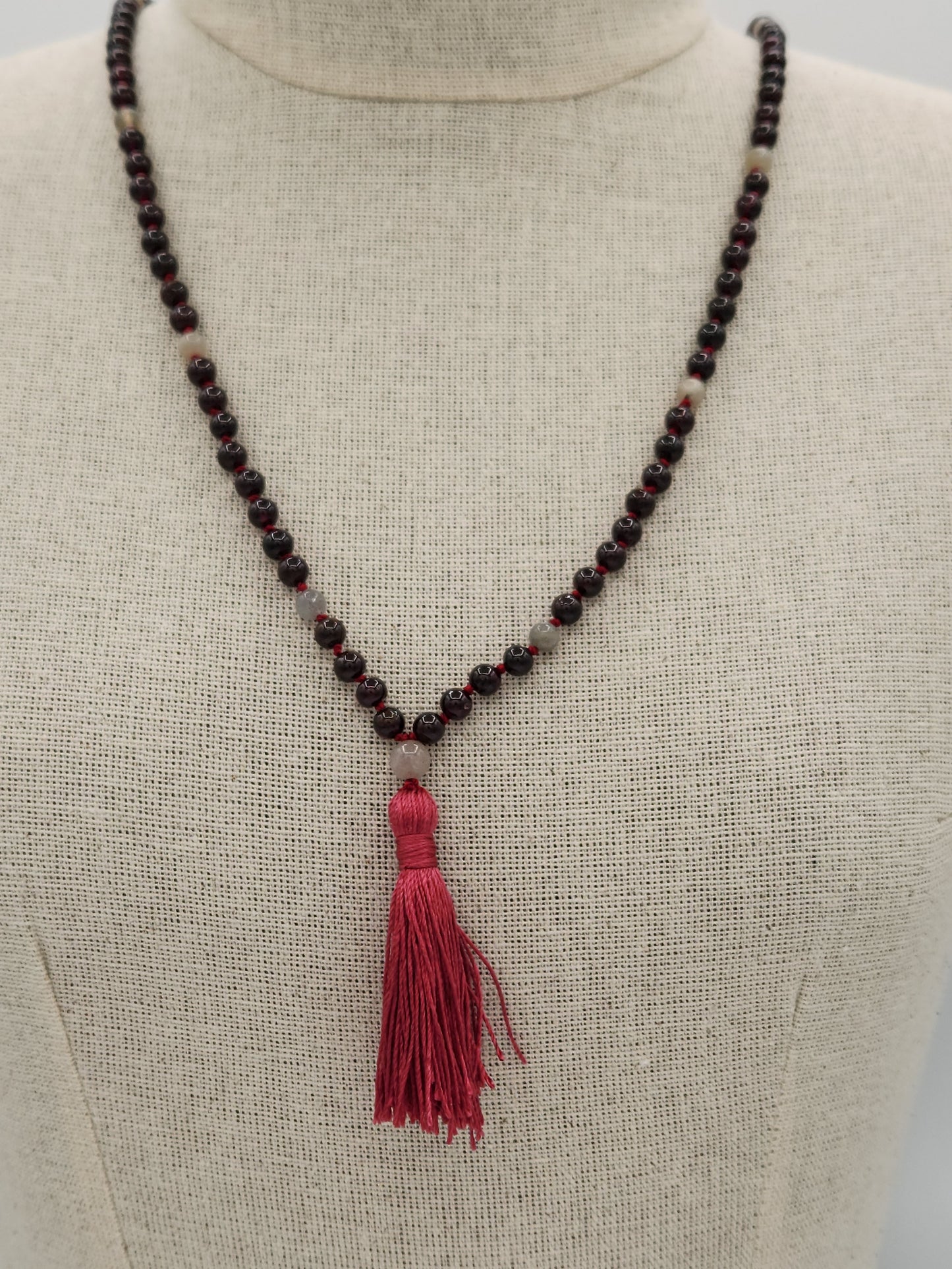 Mala Necklace Garnet and Labradorite 6mm