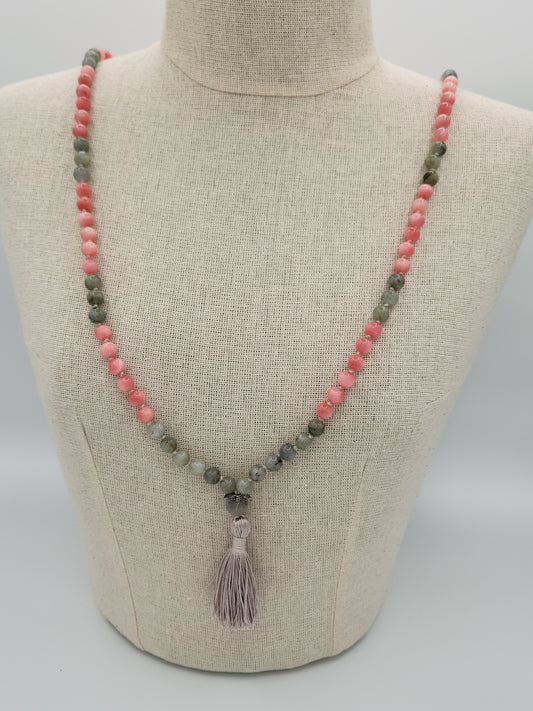 Mala Necklace Rhodochrosite and Labradorite 8mm