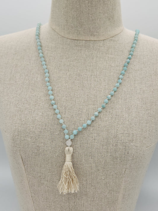 Mala Necklace Faceted Chalcedony 6mm