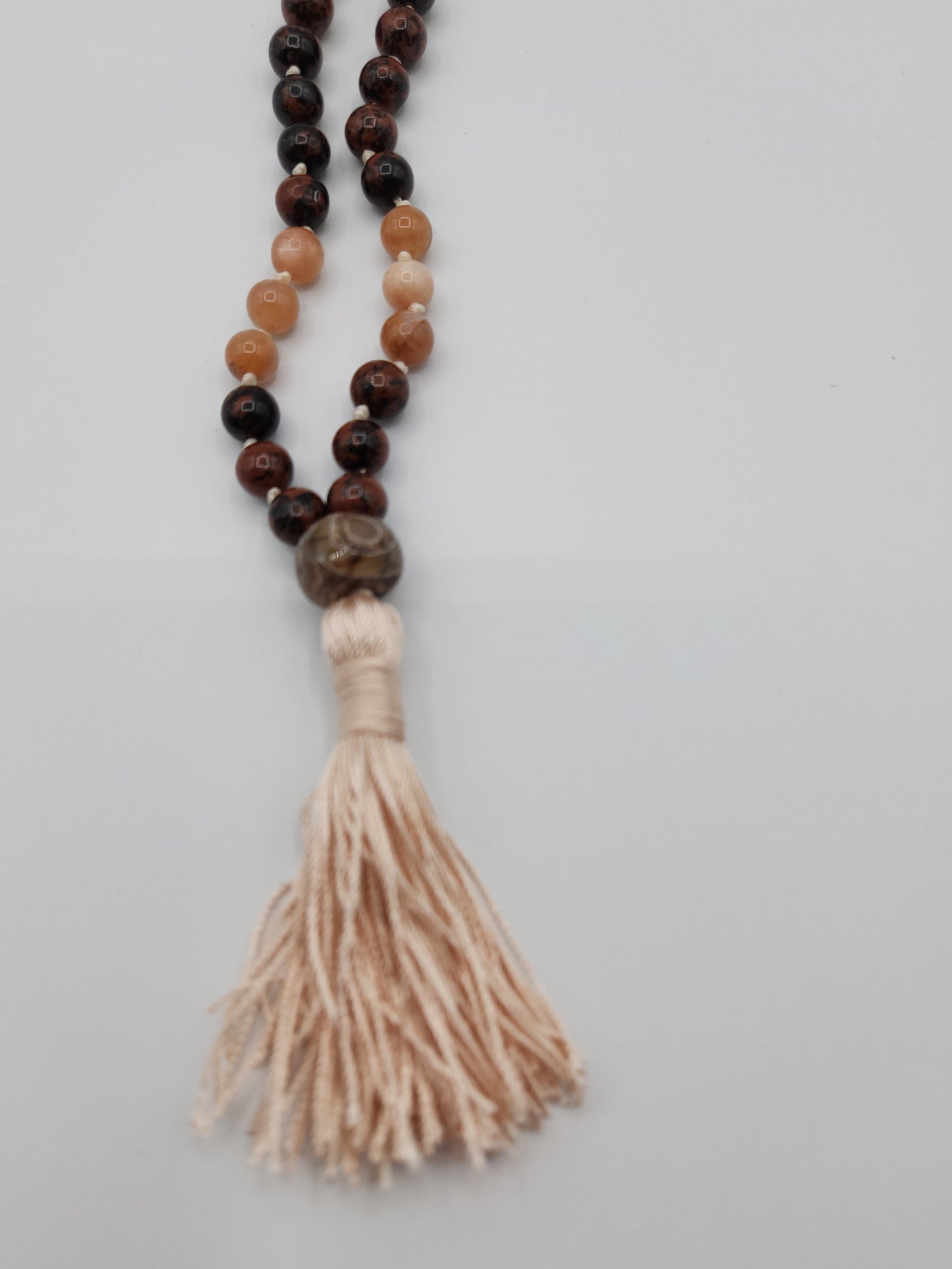 Mala Necklace Mahogany Obsidian and Sunstone 8mm