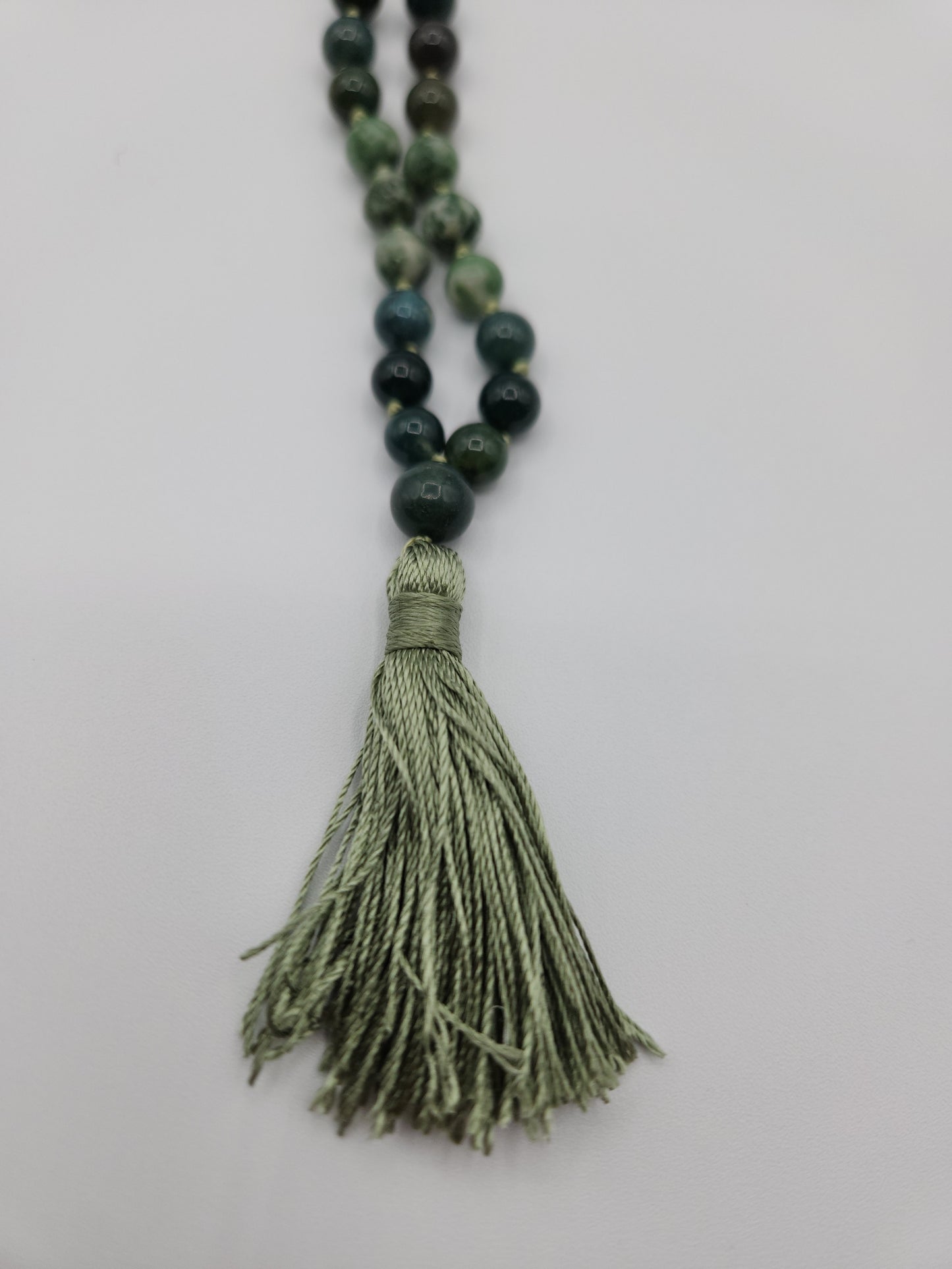 Mala Necklace Green Moss Agate and Tree Agate 8mm