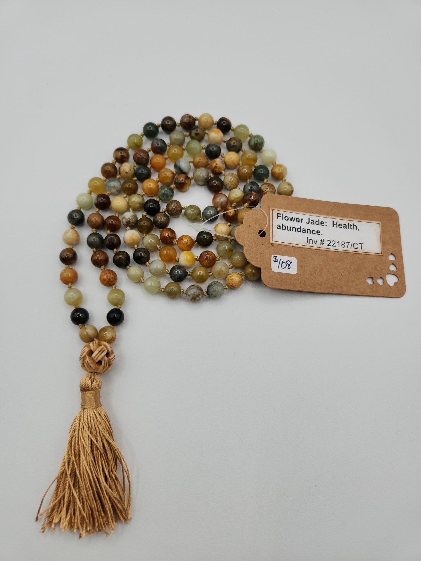 Mala Necklace Flower Jade 8mm