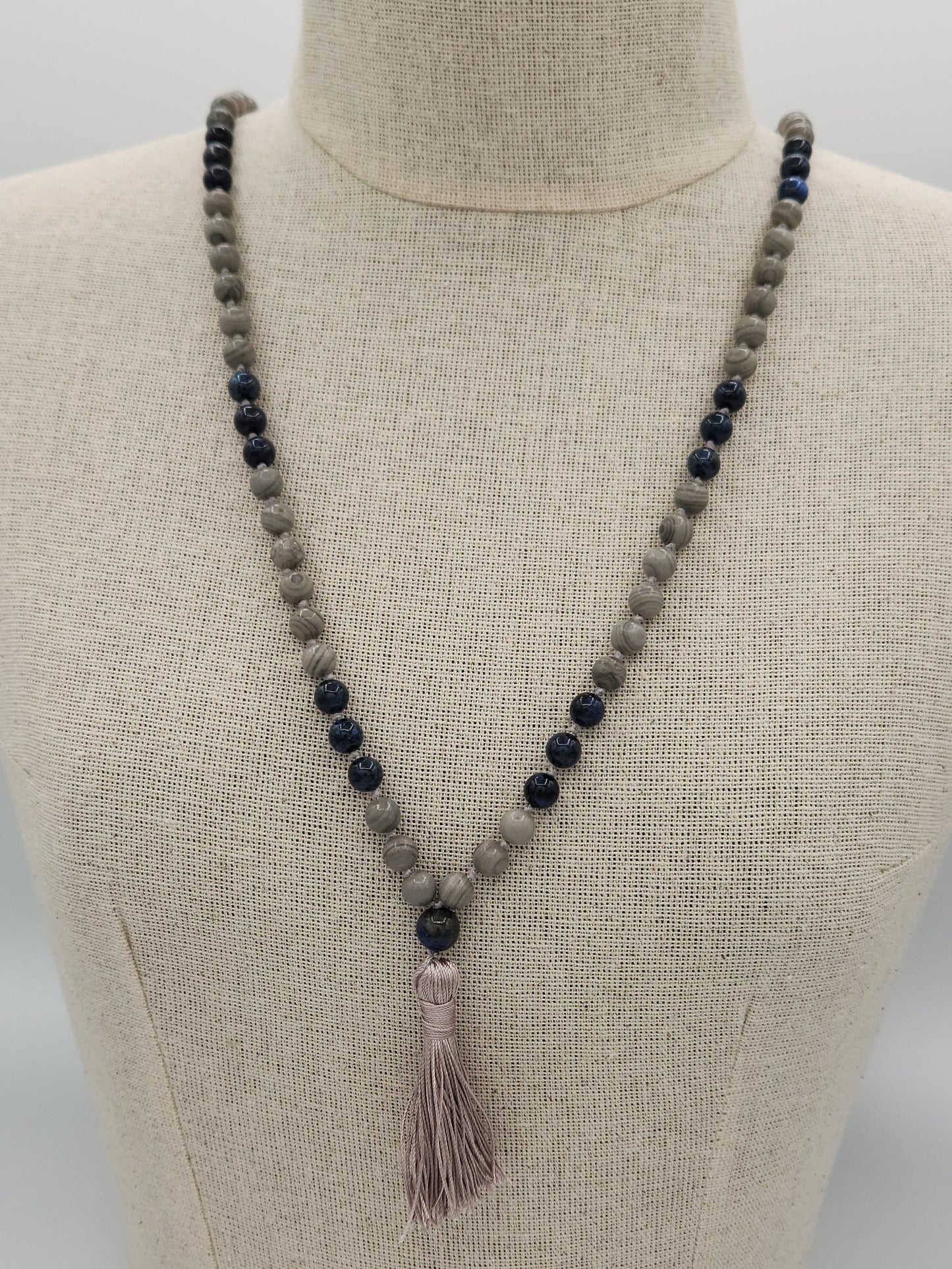 Mala Necklace Spider Vein Jasper and Dumortierite 8mm