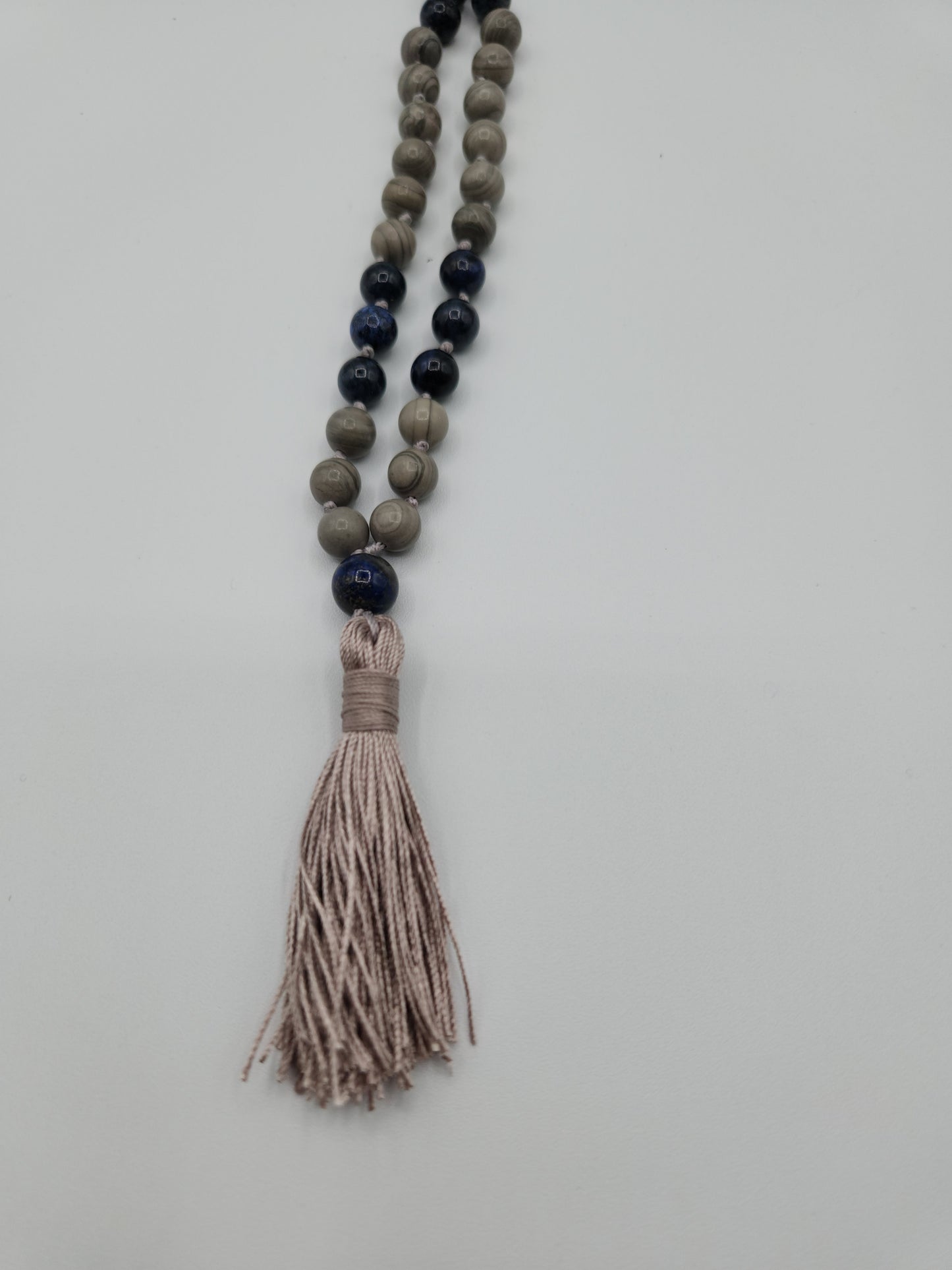 Mala Necklace Spider Vein Jasper and Dumortierite 8mm