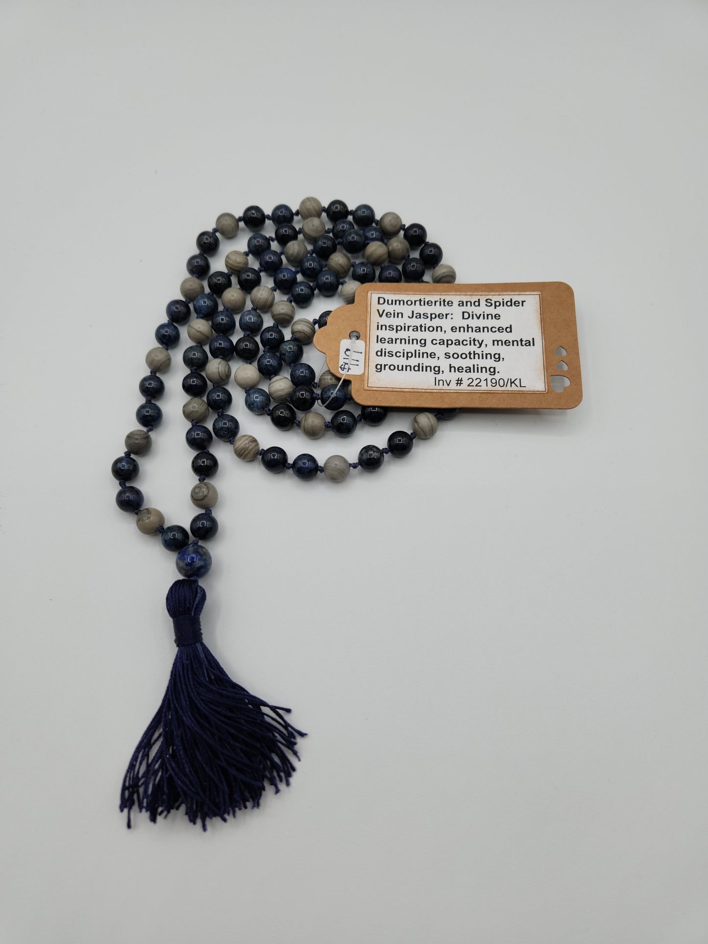 Mala Necklace Dumortierite and Spider Vein Jasper 8mm