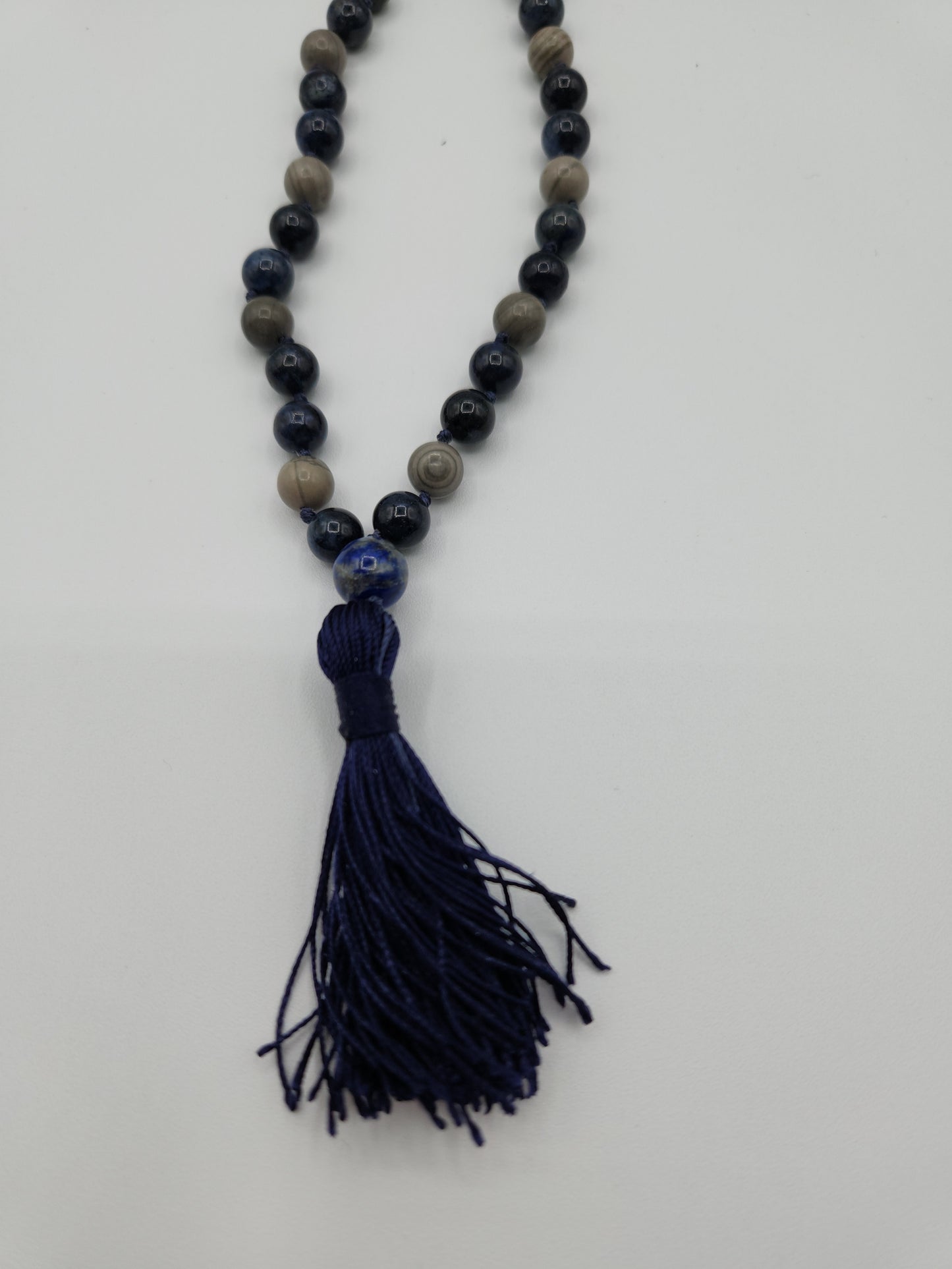 Mala Necklace Dumortierite and Spider Vein Jasper 8mm