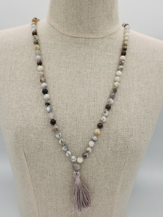 Mala Necklace White Dendritic Opal 8mm