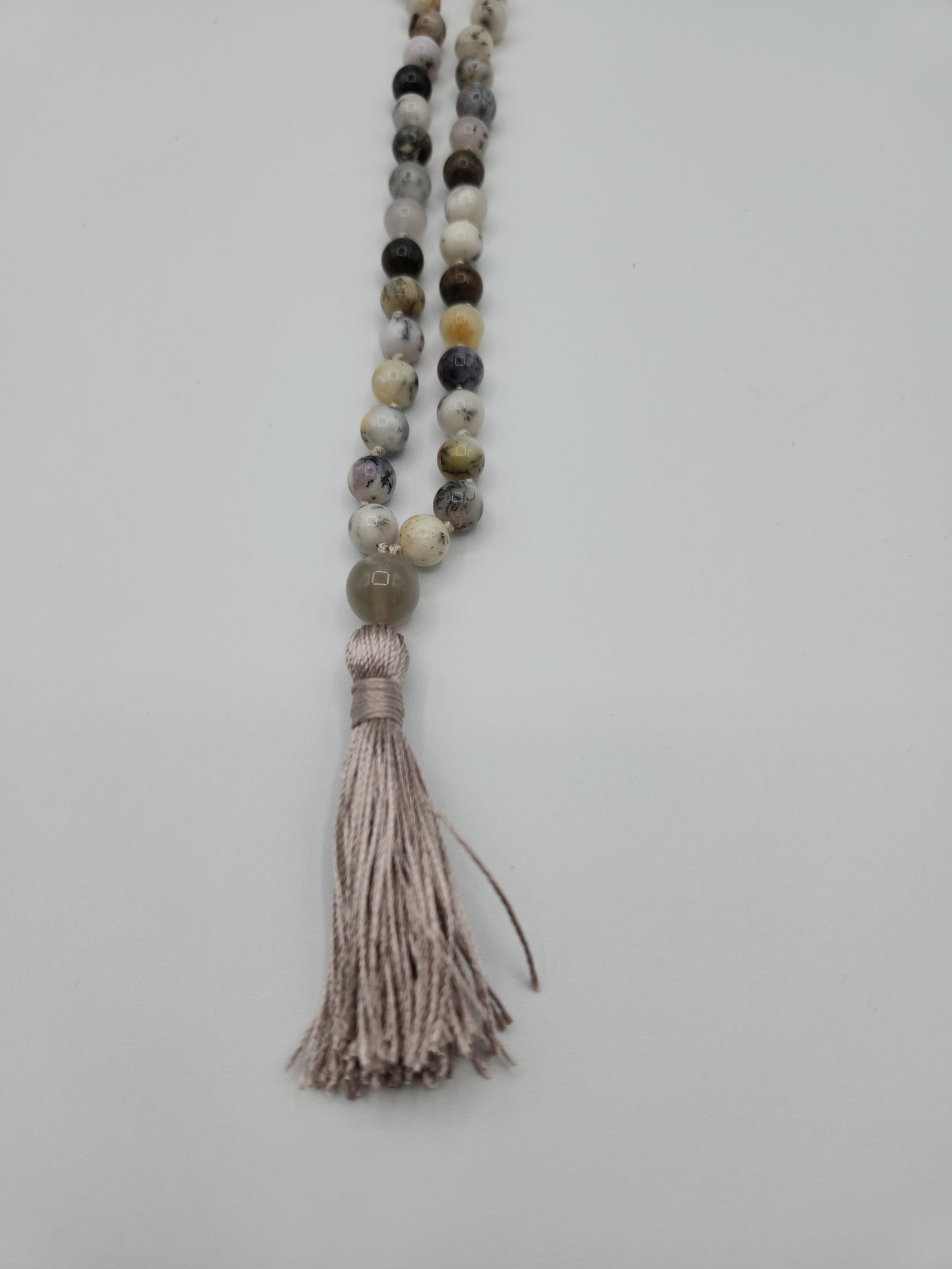 Mala Necklace White Dendritic Opal 8mm