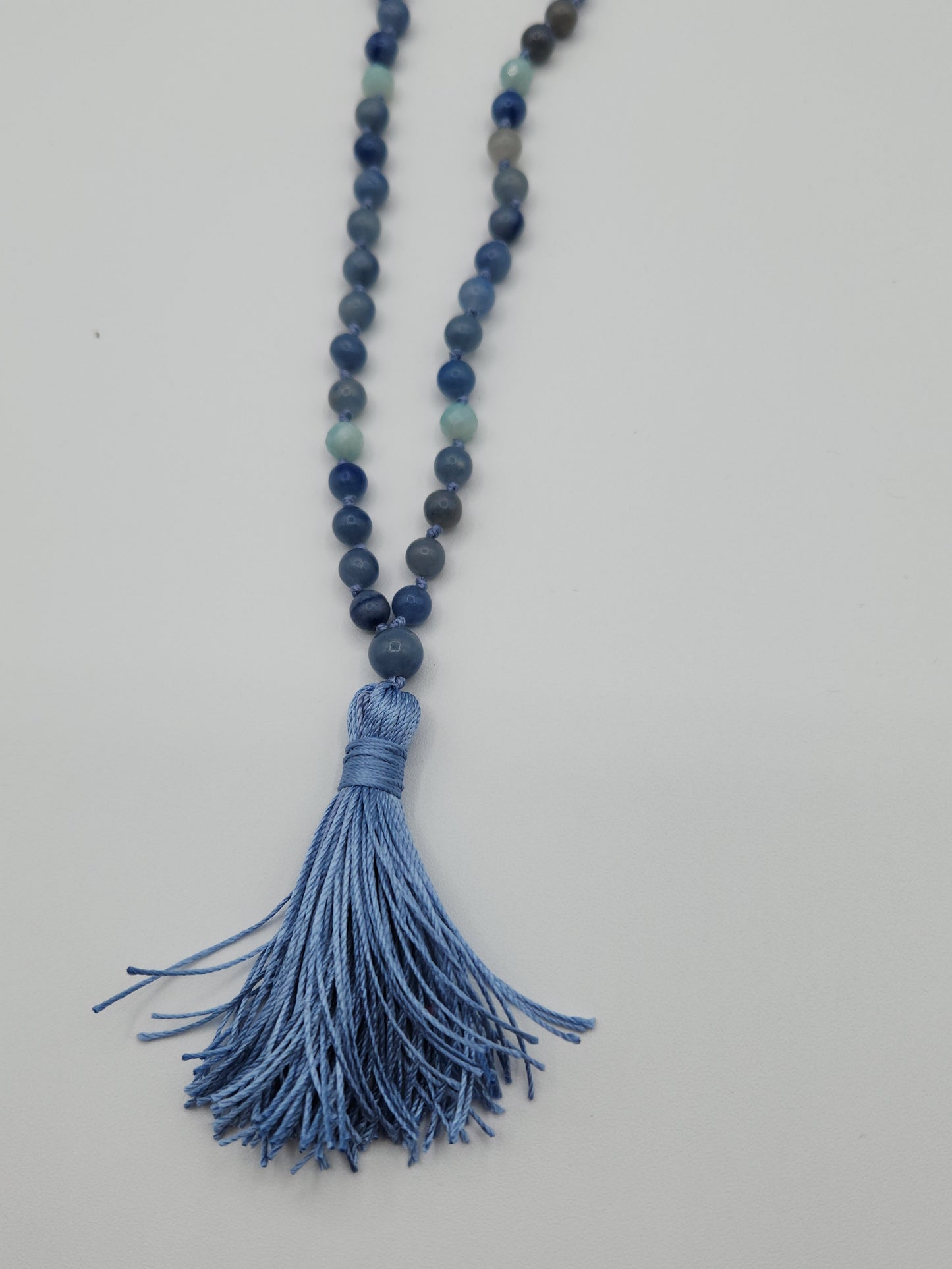 Mala Necklace Blue Aventurine and Blue Chalcedony 6mm