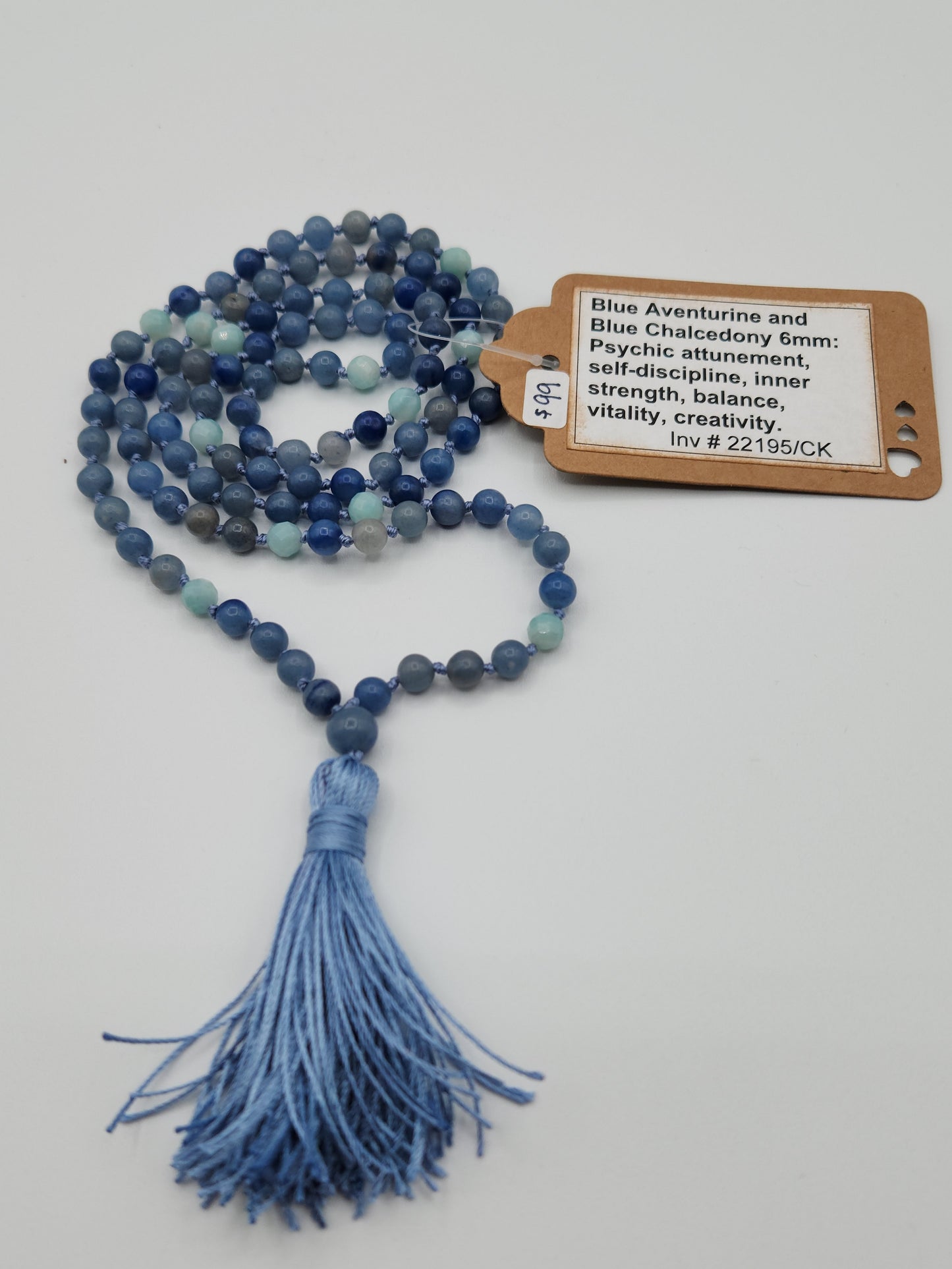 Mala Necklace Blue Aventurine and Blue Chalcedony 6mm