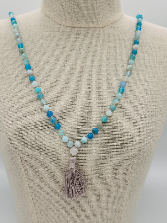 Mala Necklace Natural Blue Agate 8mm