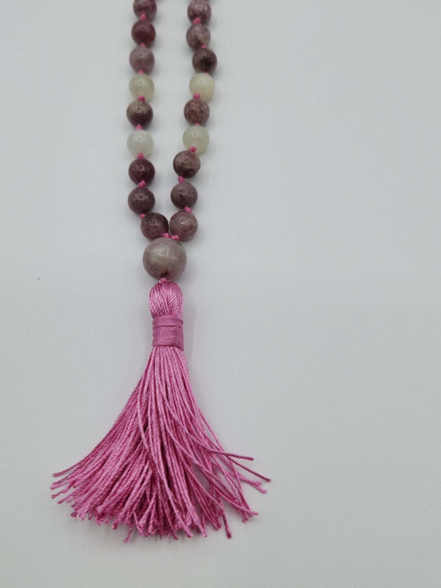 Mala Necklace Lepidolite and Natural New Jade 8mm