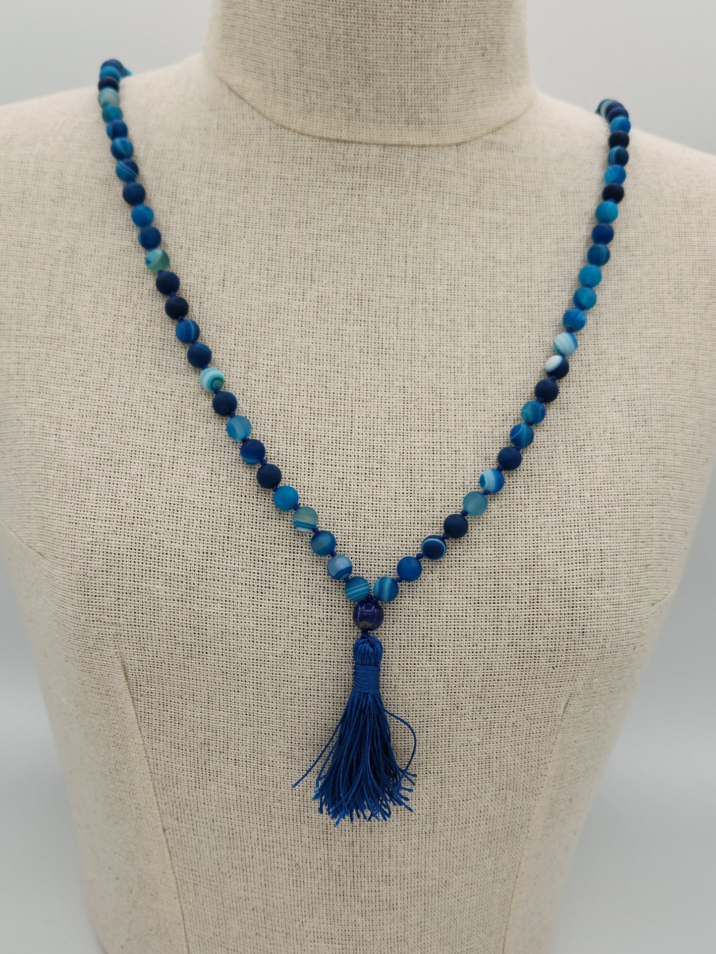 Mala Necklace Blue Striped Agate 8mm