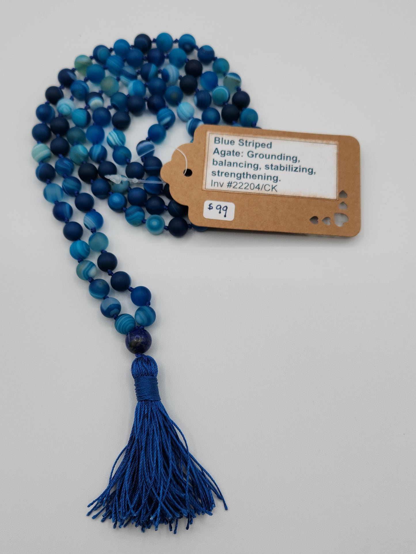 Mala Necklace Blue Striped Agate 8mm