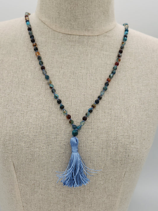 Mala Necklace Multi Blue Faceted Agate 6mm