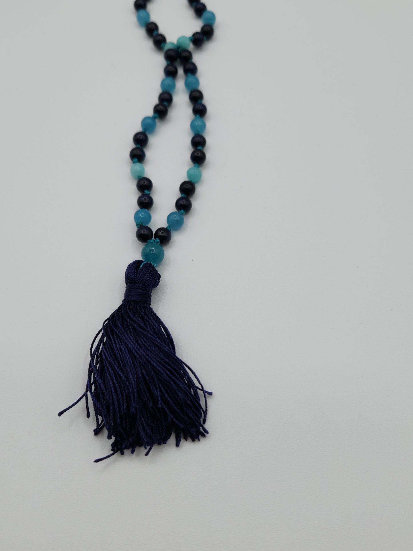 Mala Necklace Mashan Jade, Blue Quartz and Calcite 6mm