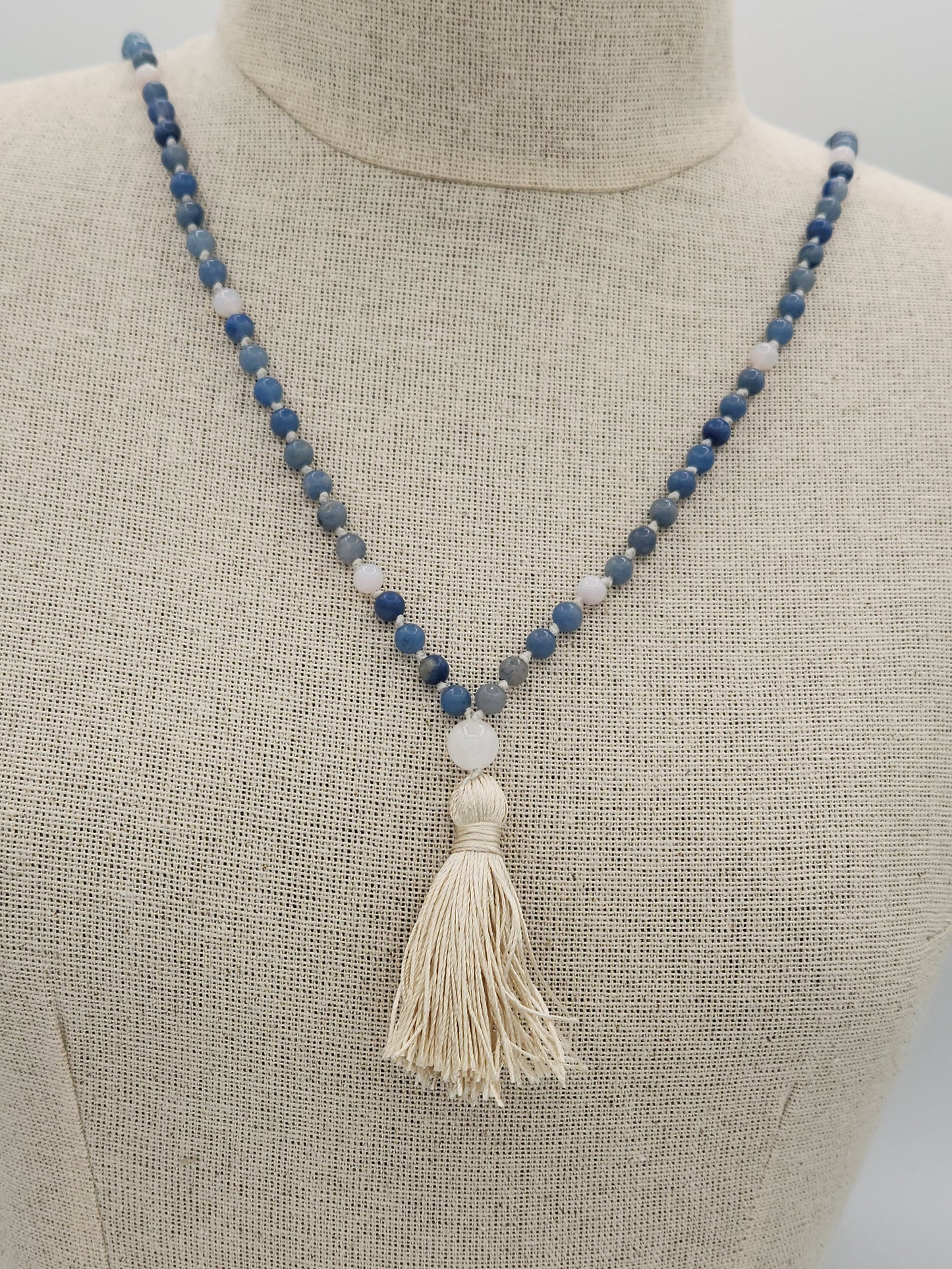 Mala Necklace Angelite and Blue Agate 6mm