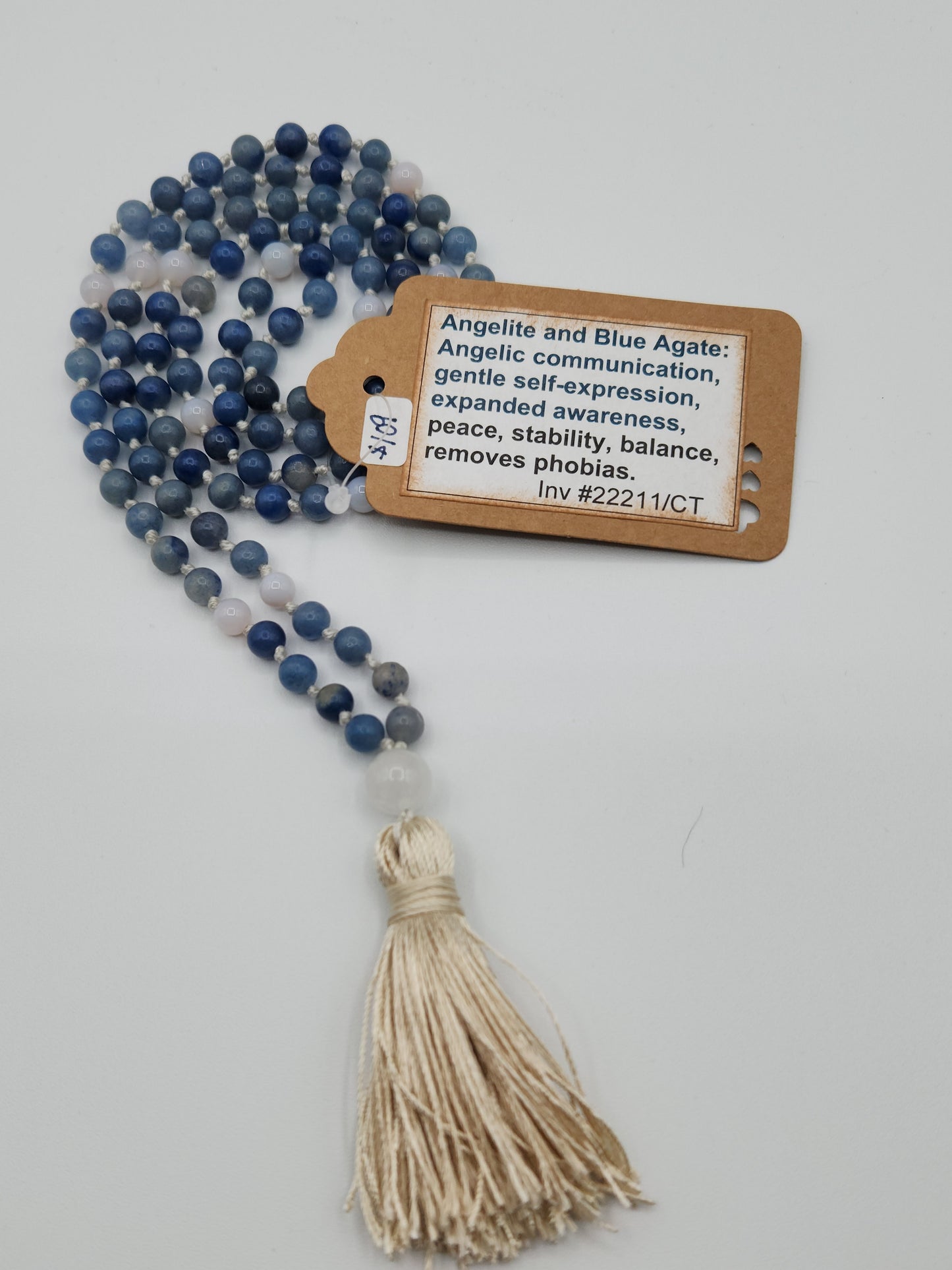 Mala Necklace Angelite and Blue Agate 6mm