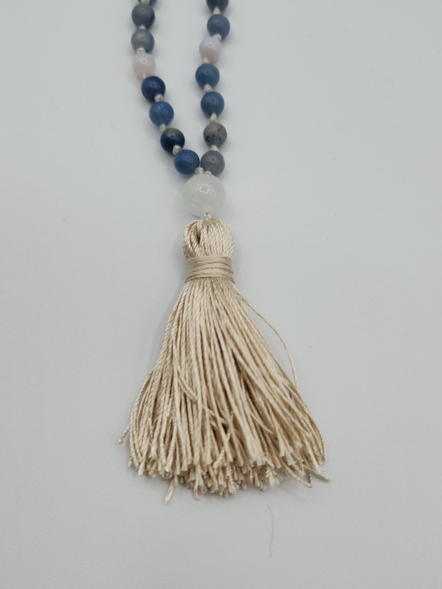 Mala Necklace Angelite and Blue Agate 6mm