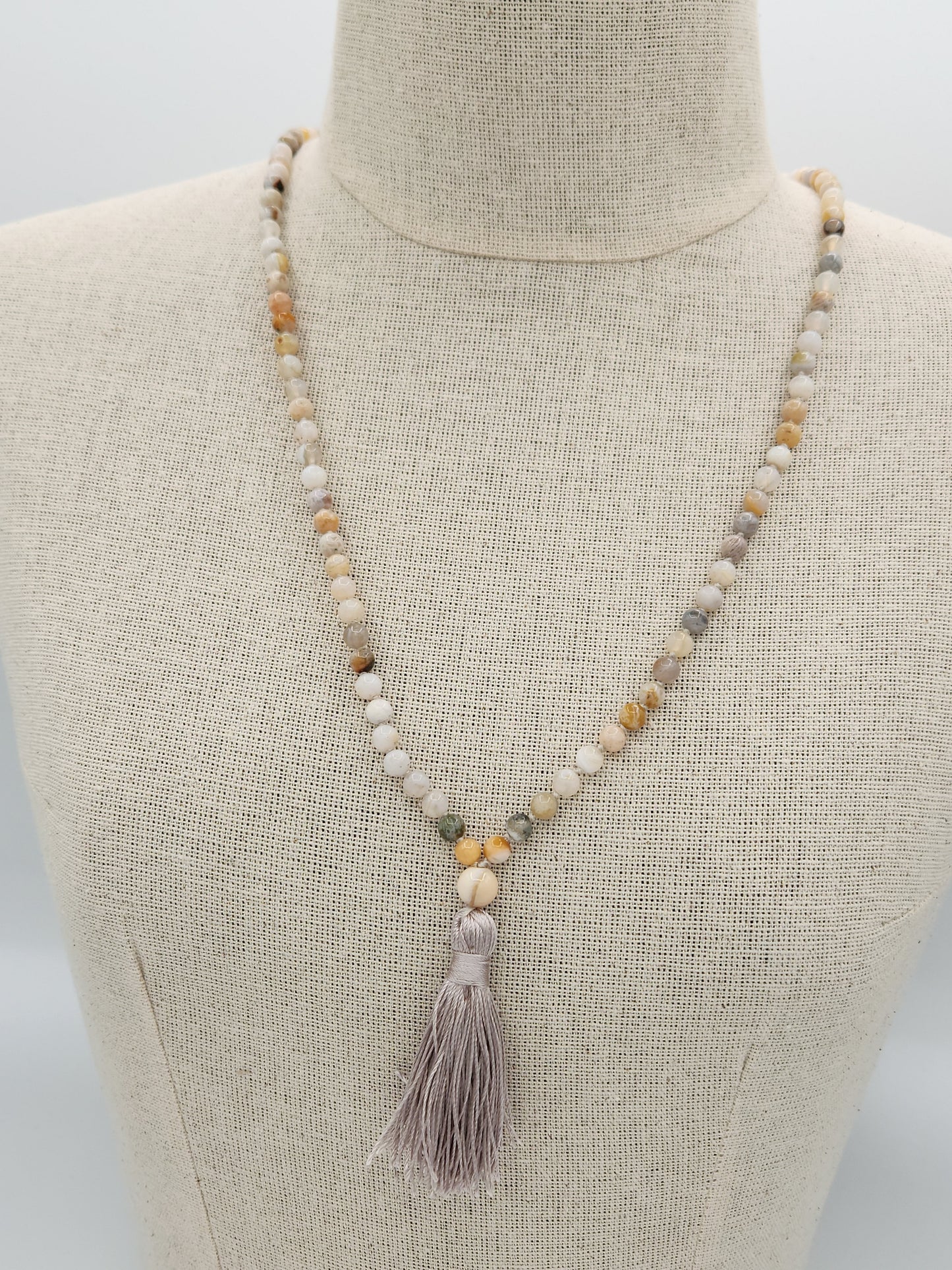 Mala Necklace Bamboo Leaf Agate 6mm