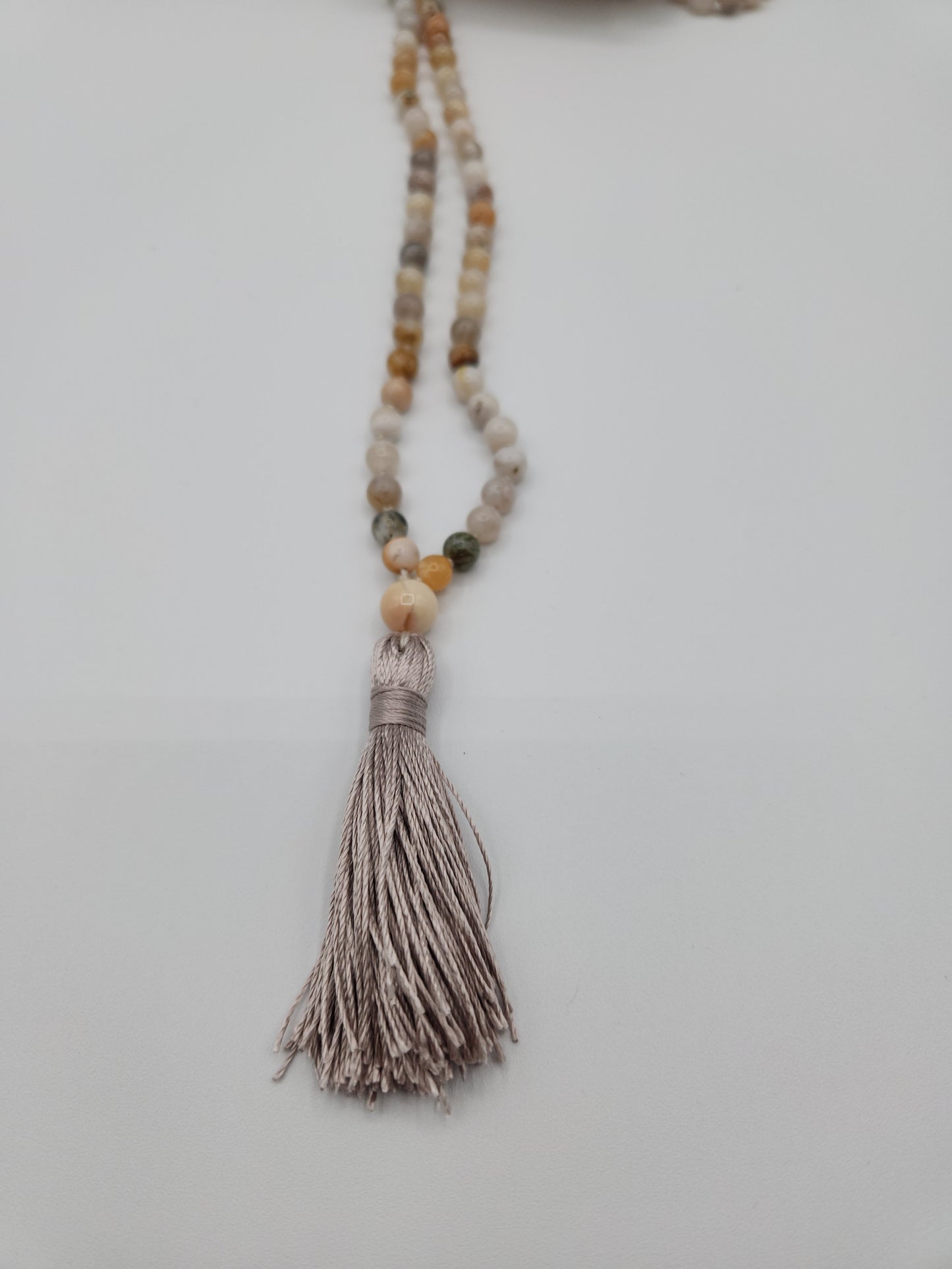 Mala Necklace Bamboo Leaf Agate 6mm