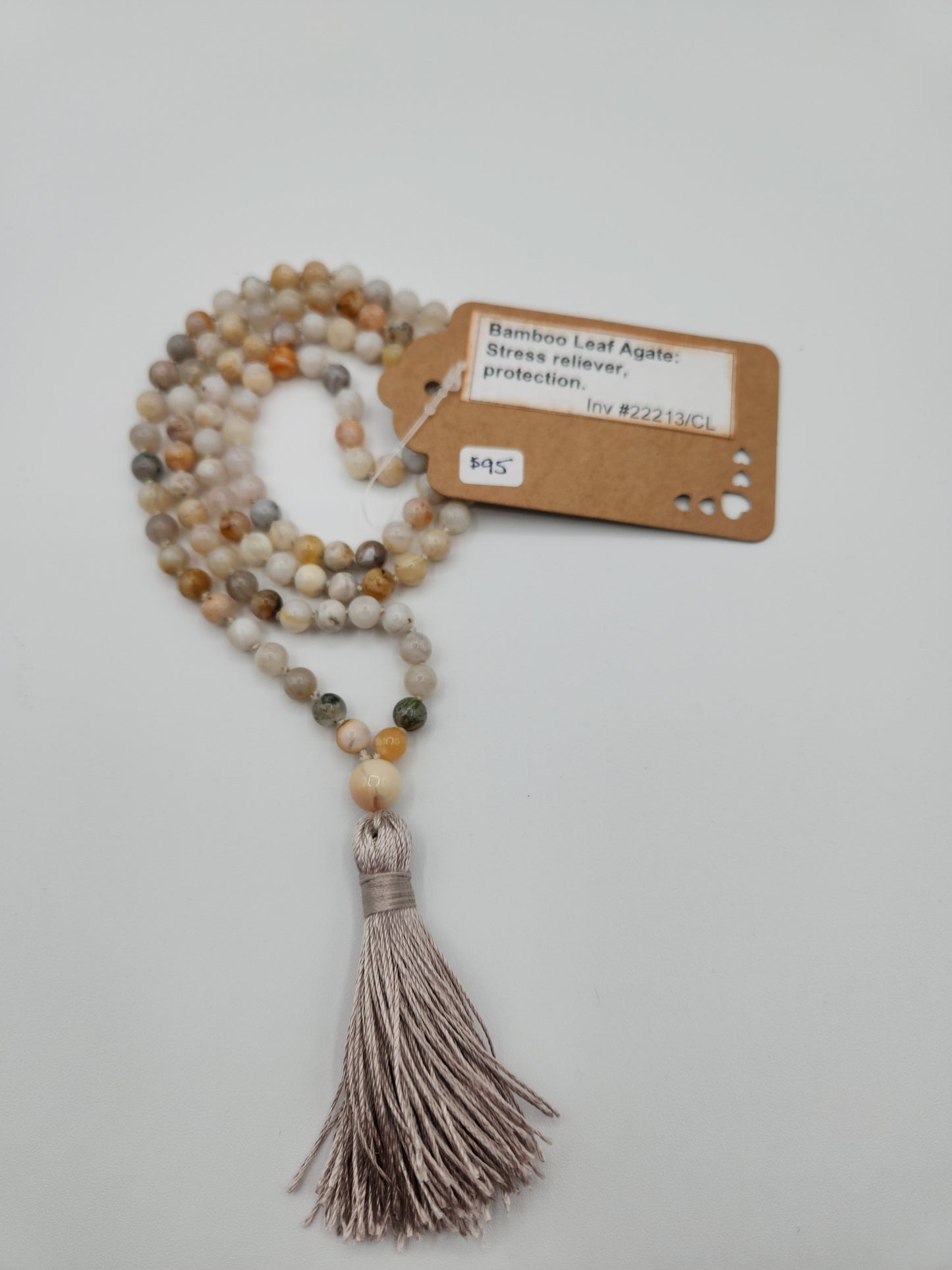 Mala Necklace Bamboo Leaf Agate 6mm