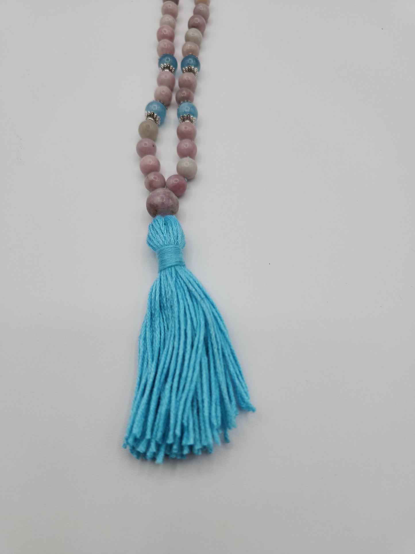 Mala Necklace Lepidolite and Aquamarine 8mm