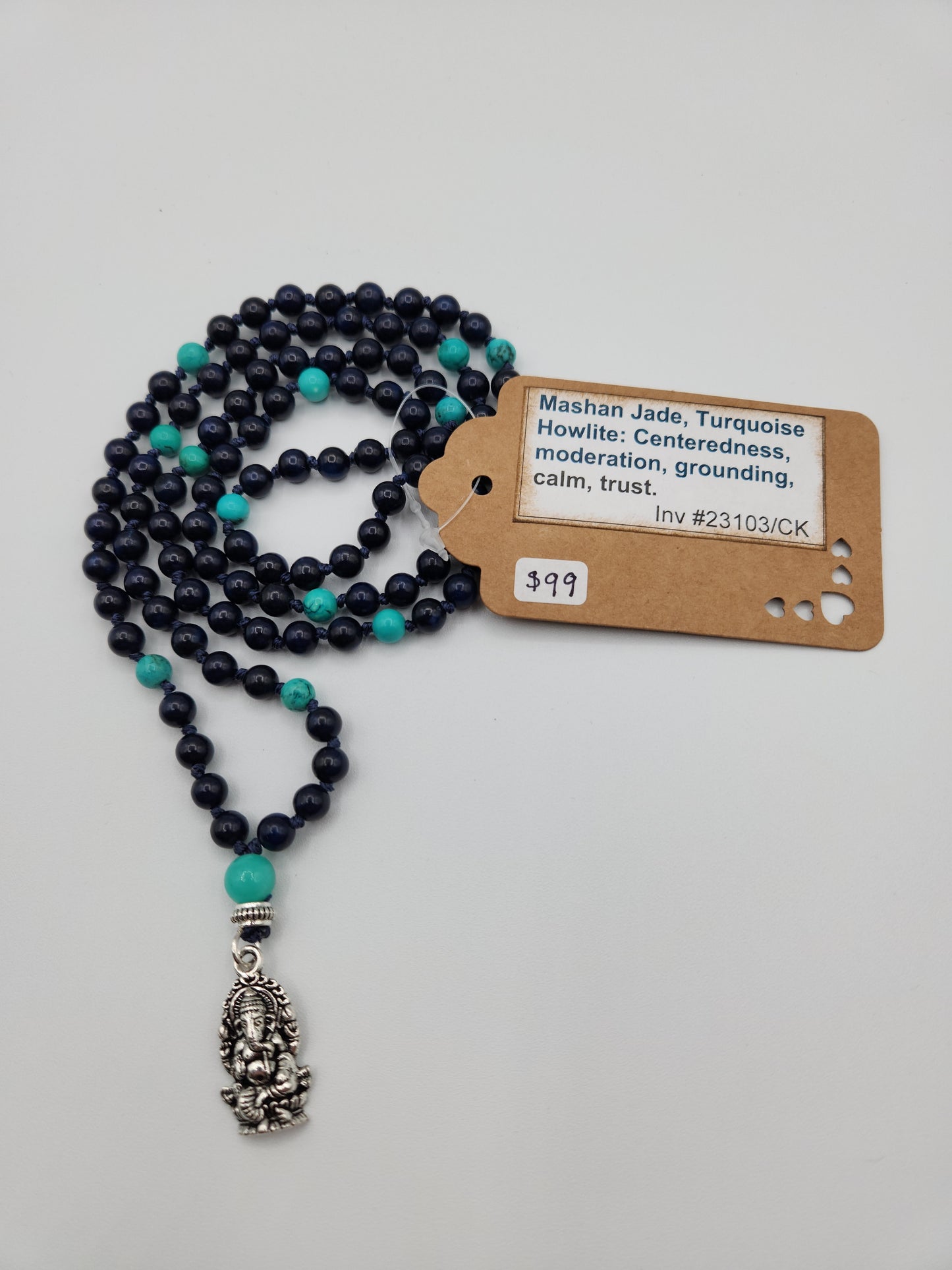 Mala Necklace Mashan Jade and Turquoise Howlite 6mm