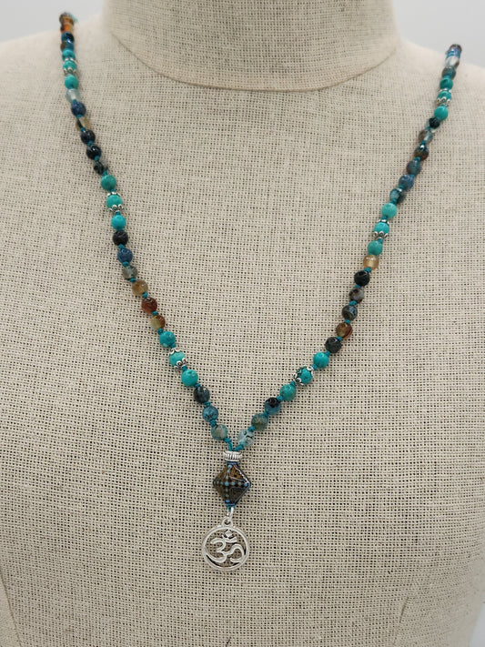 Mala Necklace Multi Blue Faceted Agate and Turquoise Howlite 6mm