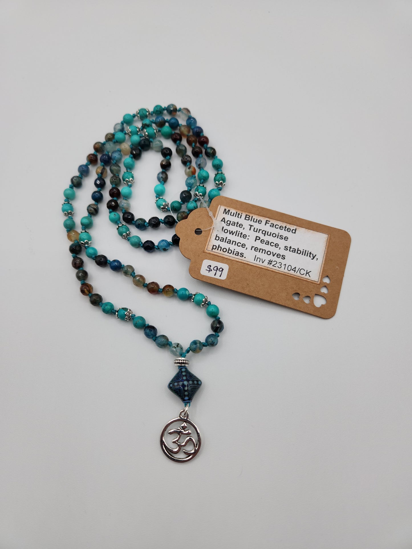 Mala Necklace Multi Blue Faceted Agate and Turquoise Howlite 6mm
