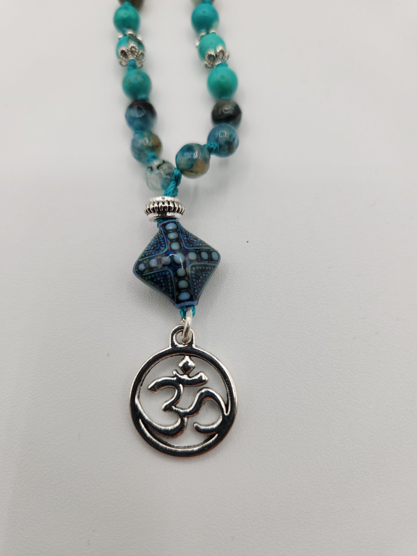 Mala Necklace Multi Blue Faceted Agate and Turquoise Howlite 6mm
