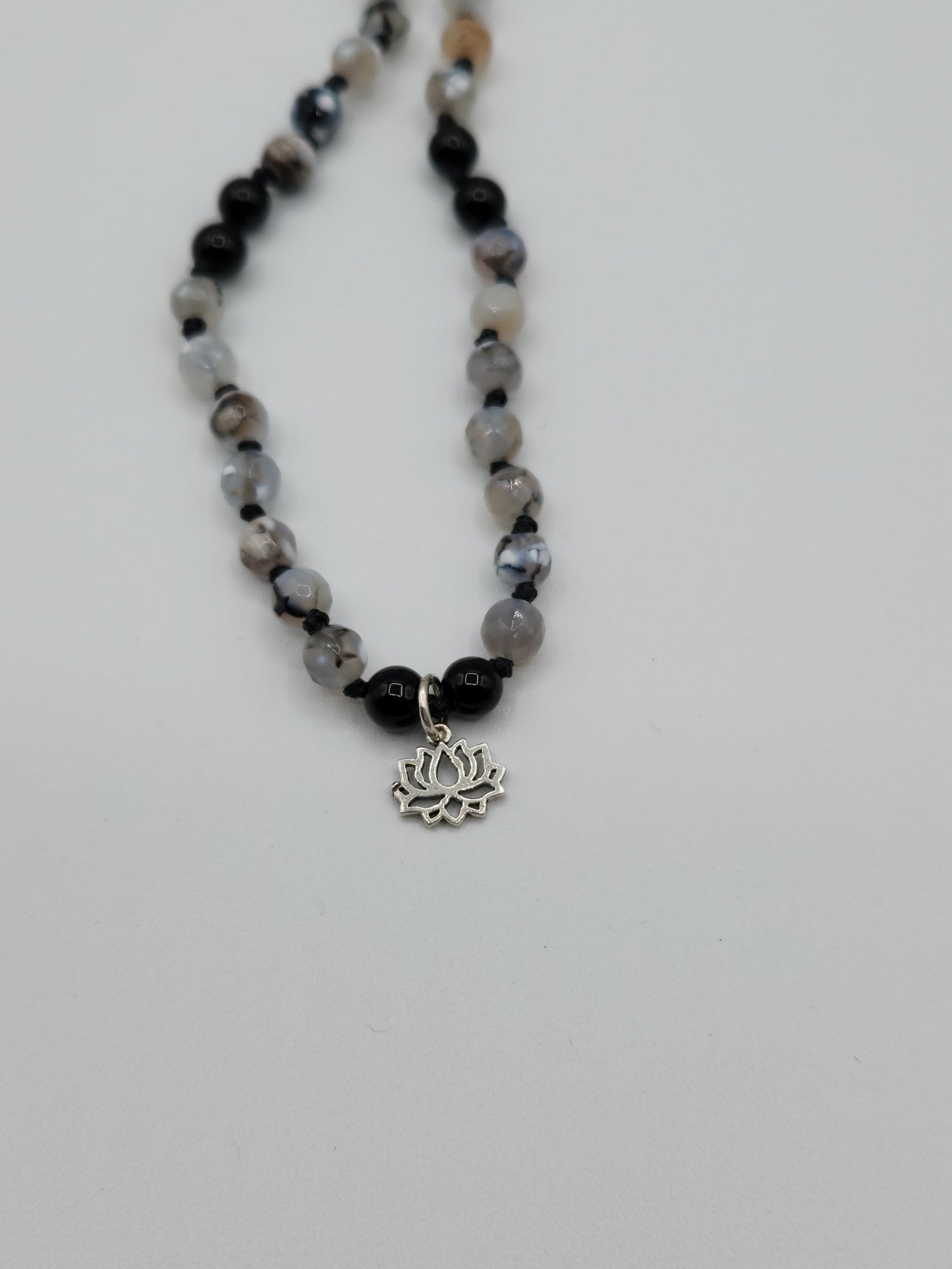 Mala Necklace Dragon Vein Agate, Black Onyx 6mm