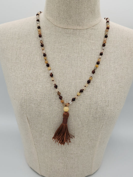 Mala Necklace Tan Agate and Red Tiger's Eye 6mm