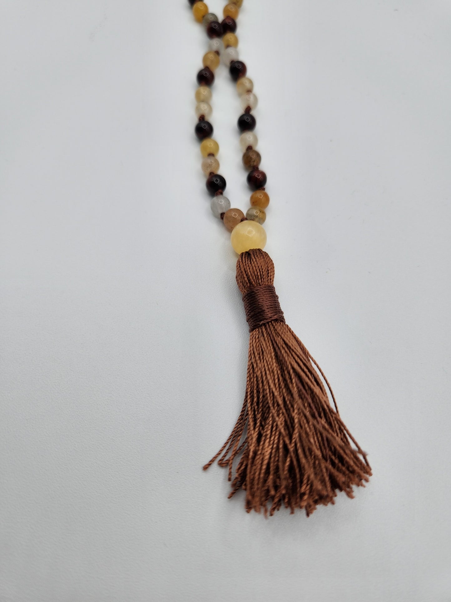 Mala Necklace Tan Agate and Red Tiger's Eye 6mm