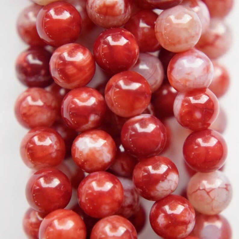 Mala Necklace Natural Red Agate and Tourmalined Quartz 8mm