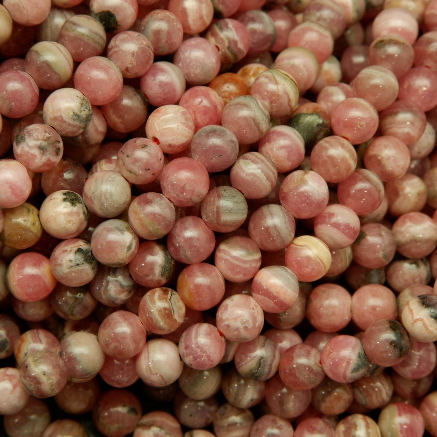 Mala Necklace Rhodochrosite and Maroon Jade 8mm