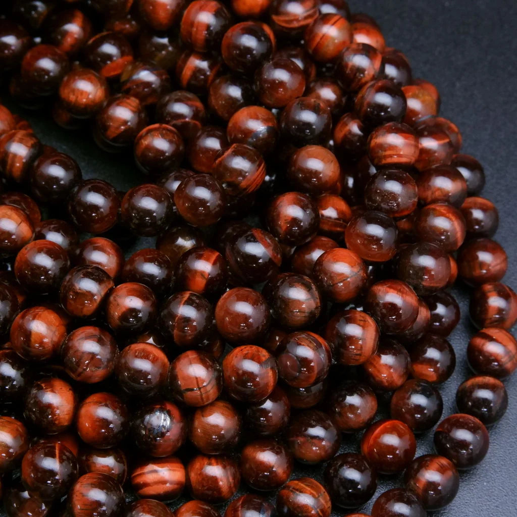 Mala Necklace Tan Agate and Red Tiger's Eye 6mm