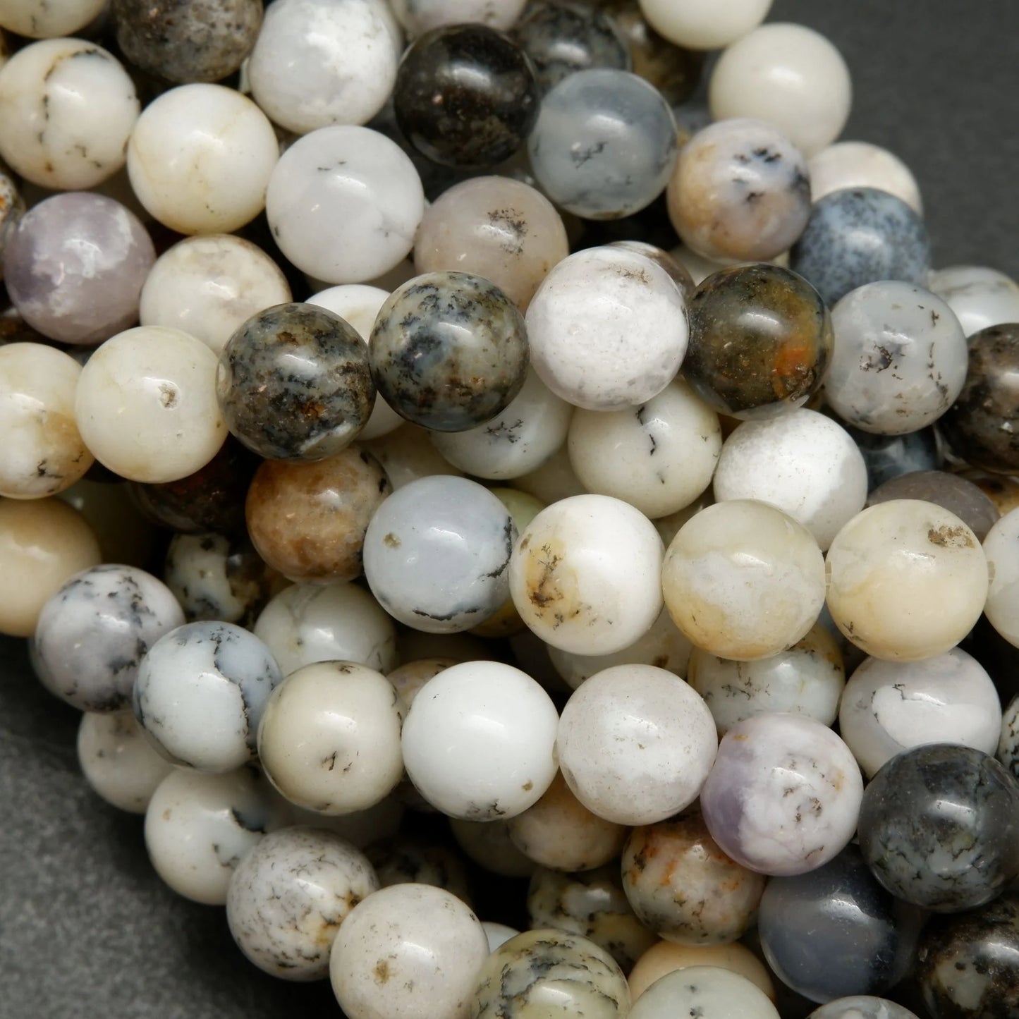 Mala Necklace White Dendritic Opal 8mm